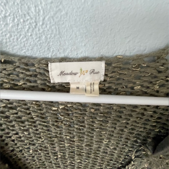 Anthropologie Meadow Rue Green Gold Knit Cardigan Sweater Ruffle Button Top Boho - Picture 5 of 11